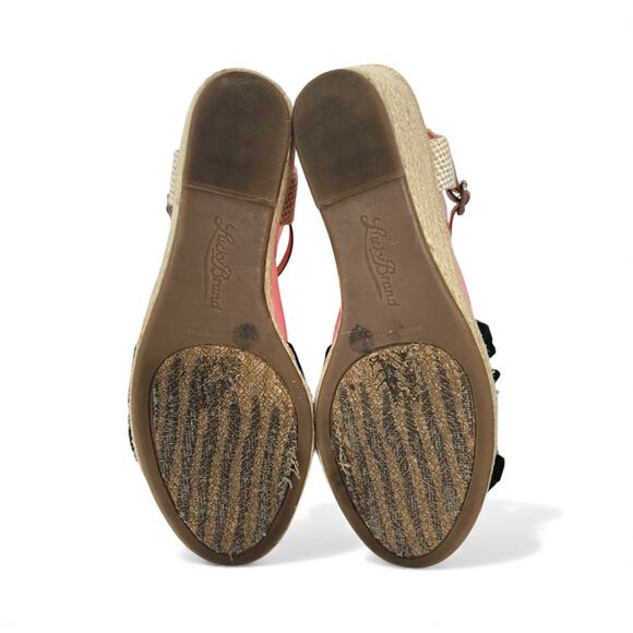 LUCKY BRAND Black Canvas & Jute Open Toe Wedges 9 Coastal Boho Neutral Twee - Picture 7 of 9